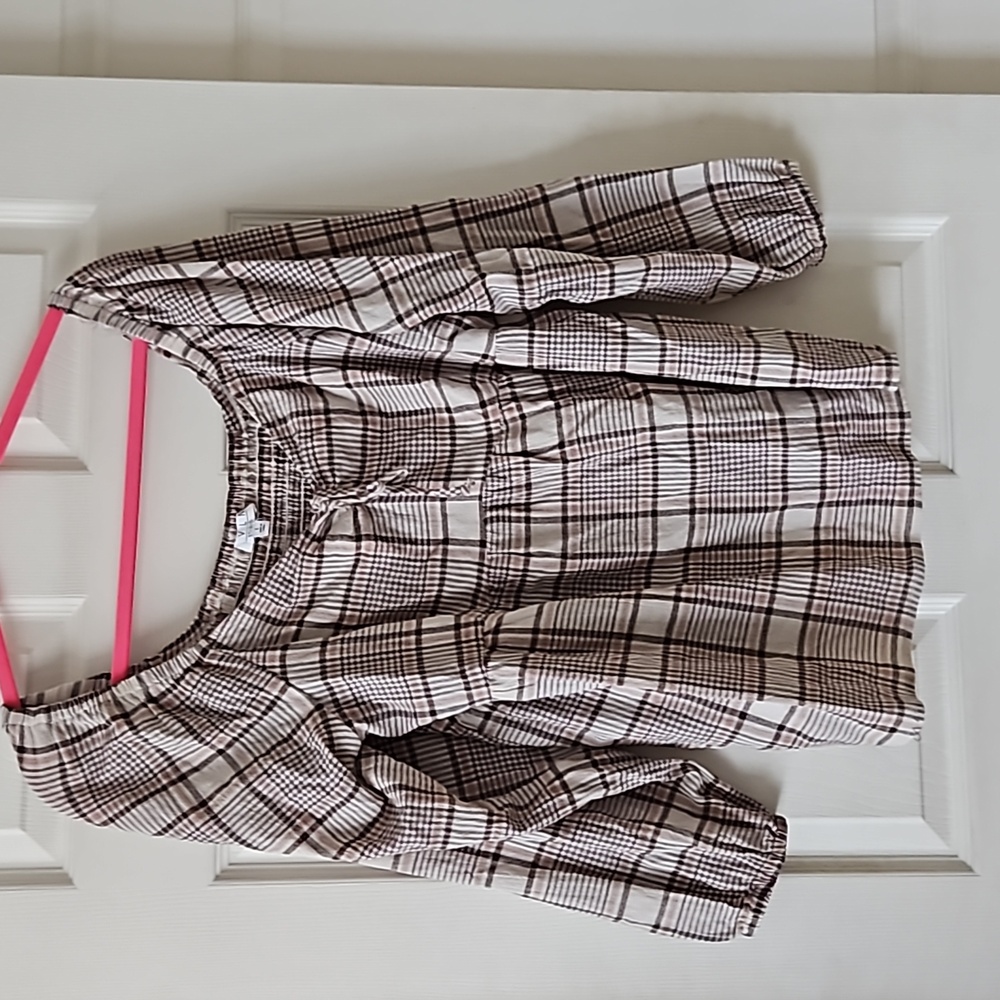 AVLN Studios,NWOT, Beige Plaid Boho Blouse,Large